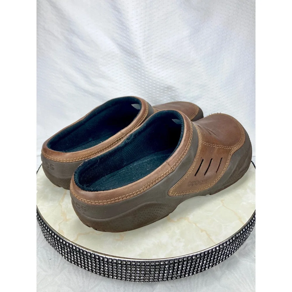 Crocs Leather Yukon Sport Clog Men 13 Brown Comfort Rugged Slip On Outdoor Mules